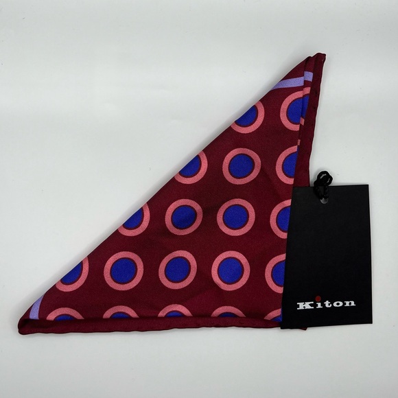 100% NWT KITON Silk Pocket Square Red - Blue. (12X12) - Picture 4 of 8
